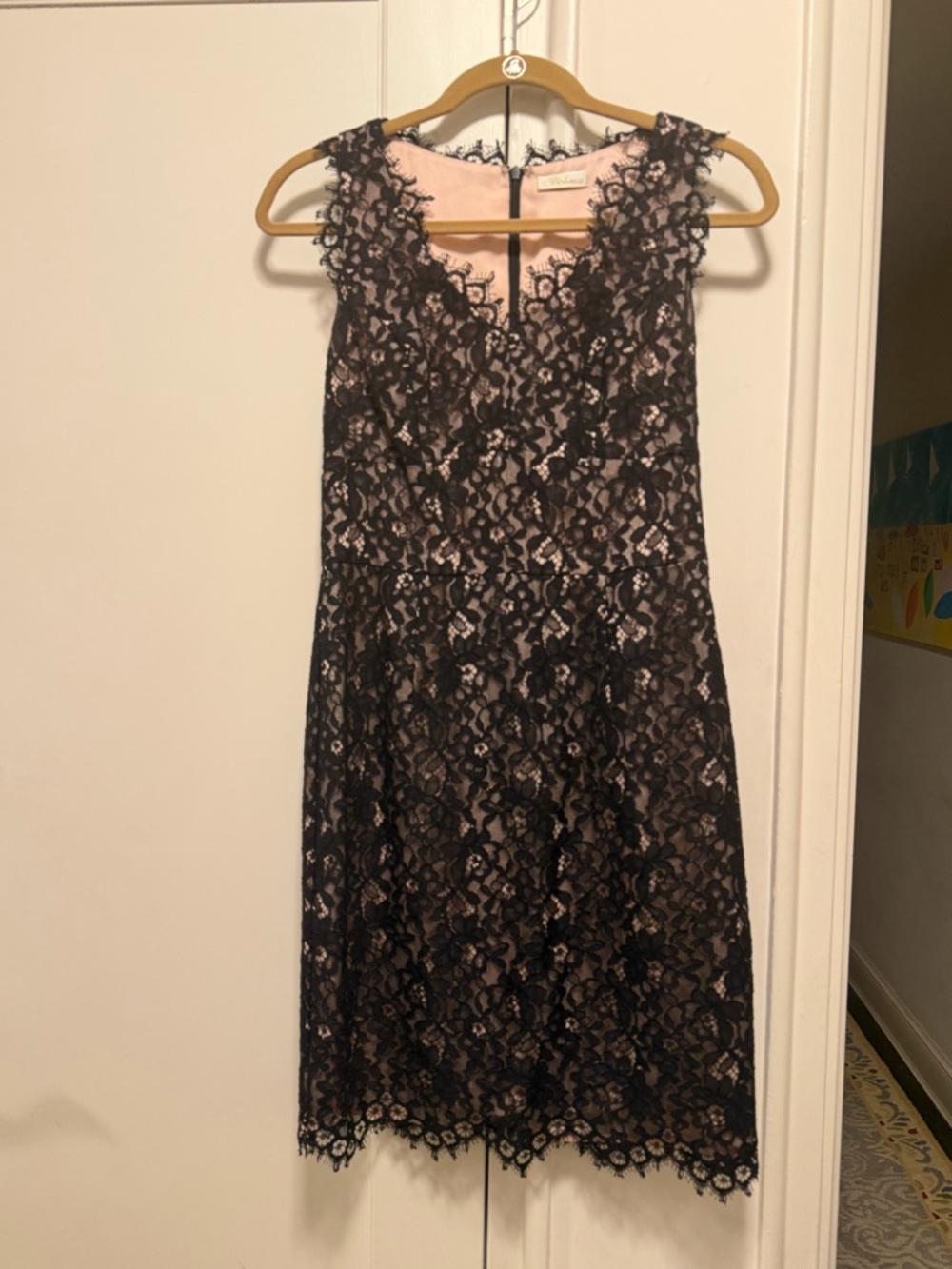 Shoshanna Black Floral Lace w/Nude Illusion Sleeveless Sheath Dress - size 4